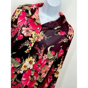 Vintage Button Up Blouse Womens  Floral Shirt chiffon  1970.s USA Dead Stock NWT
